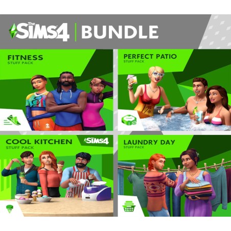 The Sims 4   Fitness + Cool Kitchen + Laundry Day + Perfect Patio Stuff DLC Bundle PC EA Kod Klucz